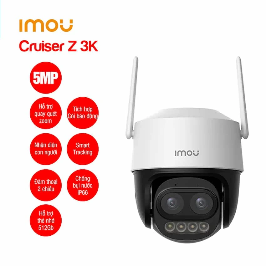Camera Wifi quay quét zoom IPC-S7DP-5M0WEZ IMOU Cruiser Z 3K Siêu nét nhìn xa